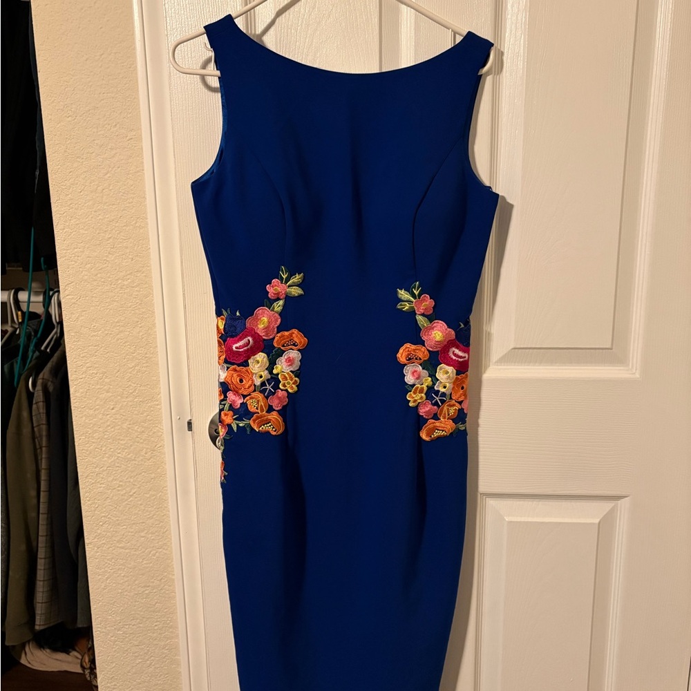 Modcloth Royal Blue Dress with Floral Accents
